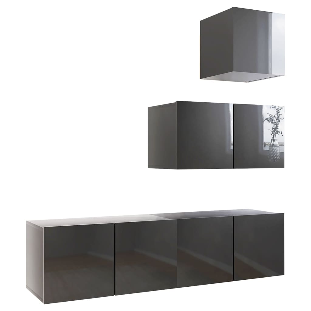 Ensemble de meubles TV 4 pièces, gris brillant, matériau à base de bois