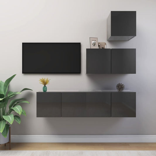 Ensemble de meubles TV 4 pièces, gris brillant, matériau à base de bois