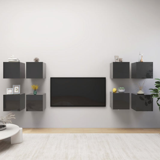 TV wall cabinets 8 pcs. High-gloss grey 30.5x30x30 cm