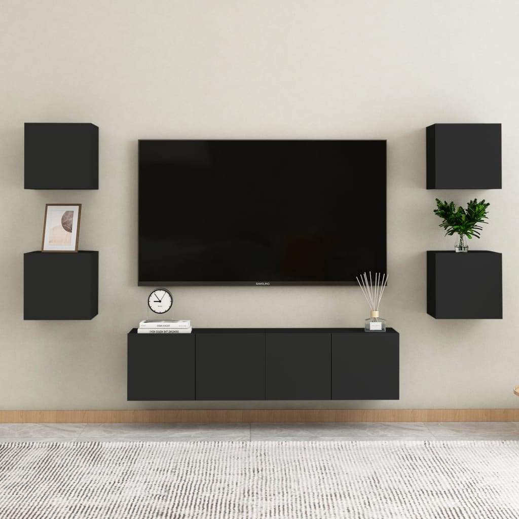 Tables de chevet, lot de 2, noires, 30,5 x 30 x 30 cm, en bois