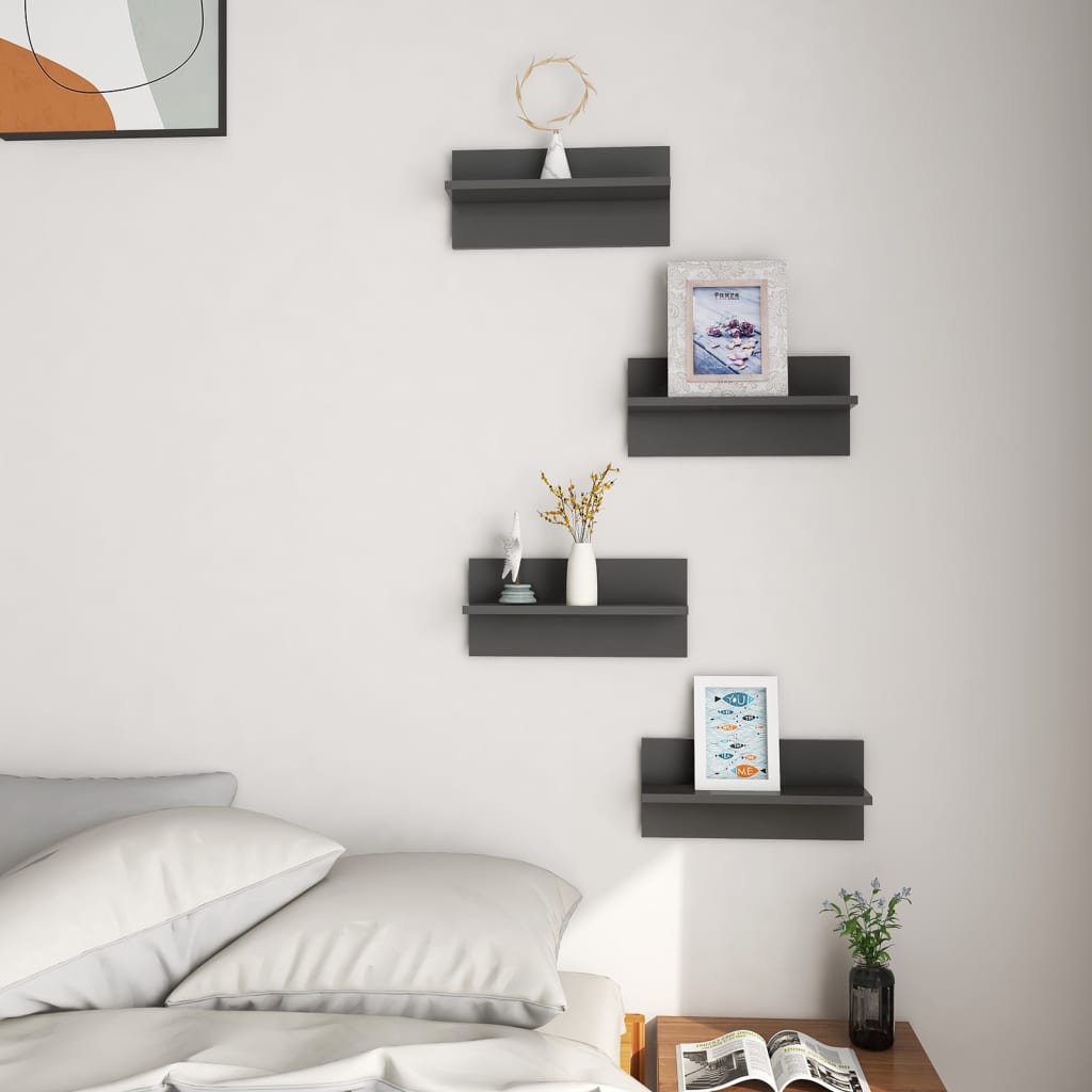 Wall shelves 4 pcs. Grey 40x11.5x18 cm wood material