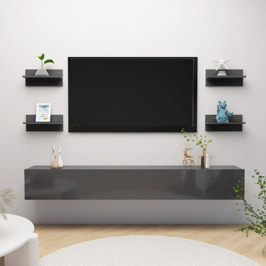 Wall shelves 4 pcs. High gloss gray 40x11.5x18 cm