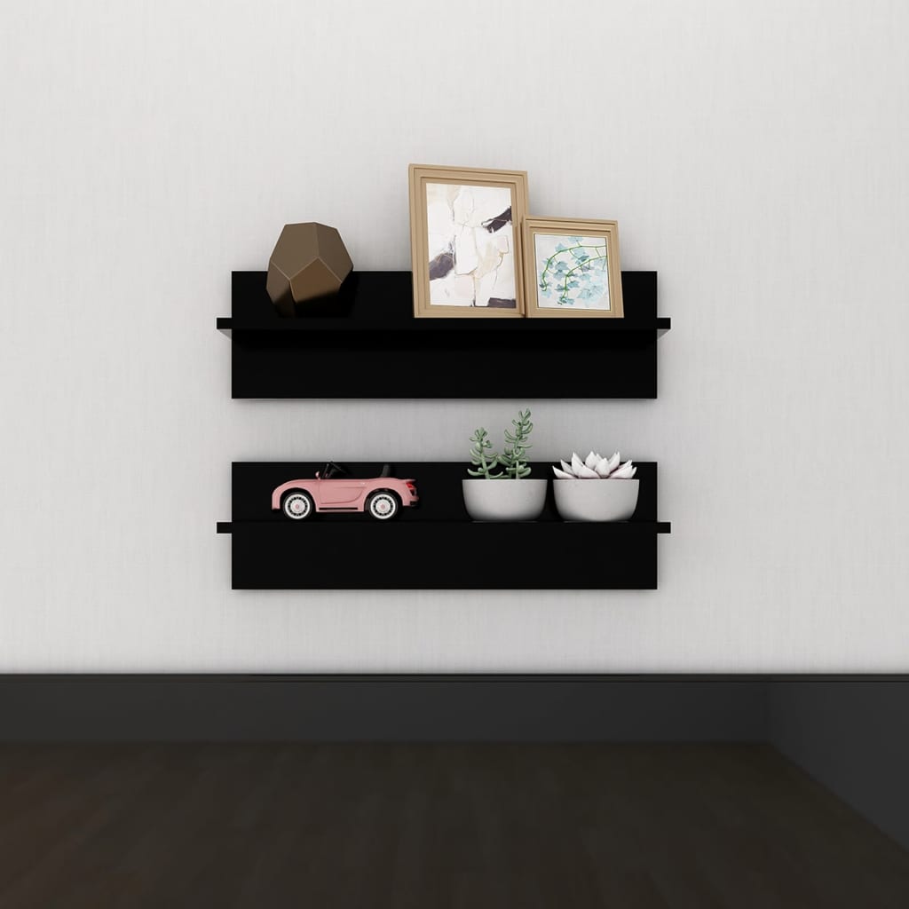 Wandregale 2 Stk. Schwarz 60x11,5x18 cm Holzwerkstoff