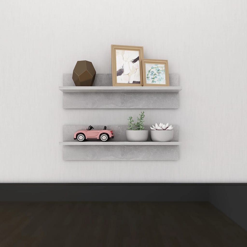 Wandregale 2 Stk. Betongrau 60x11,5x18 cm Holzwerkstoff