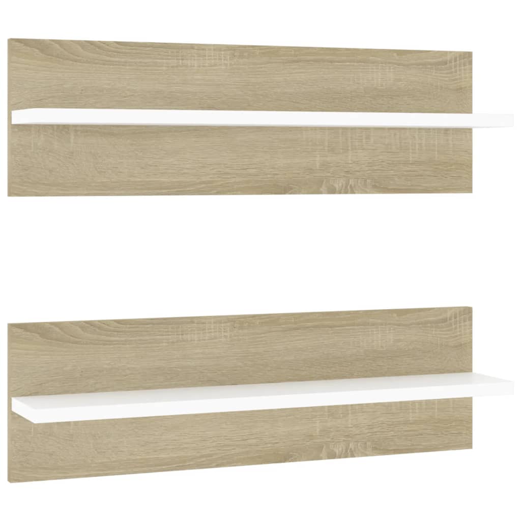 Wandregale 2 Stk. Weiß Sonoma-Eiche 60x11,5x18cm Holzwerkstoff