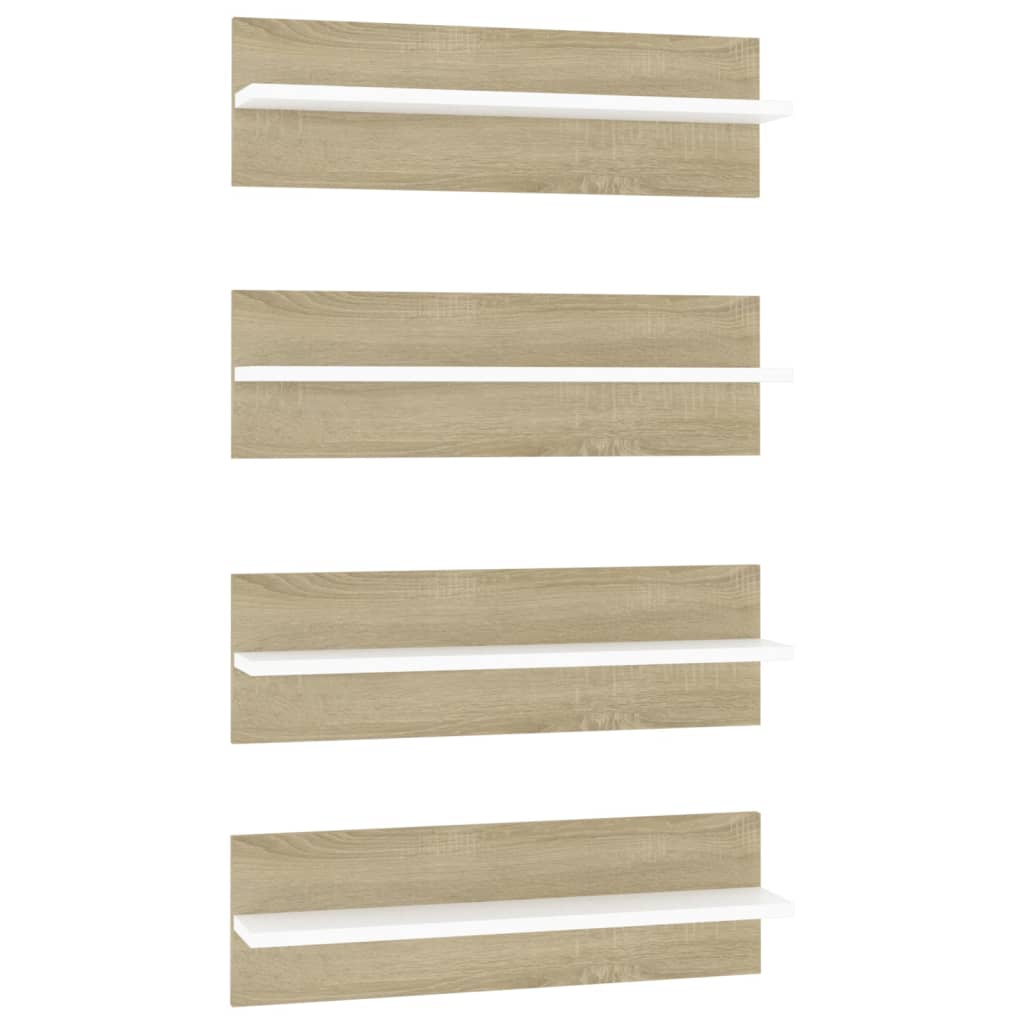 Wandregale 4 Stk. Weiß Sonoma-Eiche 60x11,5x18cm Holzwerkstoff