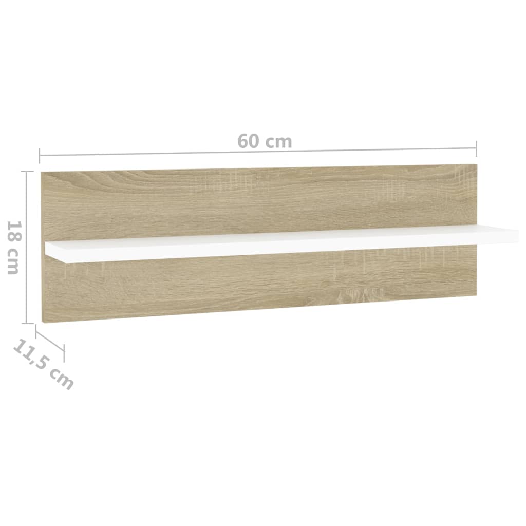 Wandregale 4 Stk. Weiß Sonoma-Eiche 60x11,5x18cm Holzwerkstoff