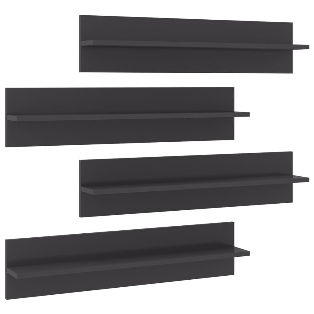 Wall shelves 4 pcs. High gloss grey 80x11.5x18 cm wood material