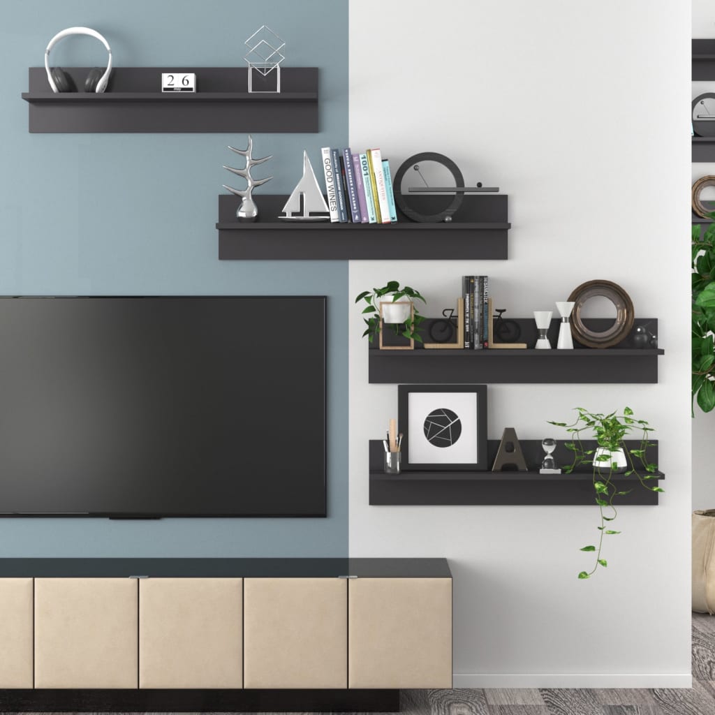 Wall shelves 4 pcs. High gloss grey 80x11.5x18 cm wood material