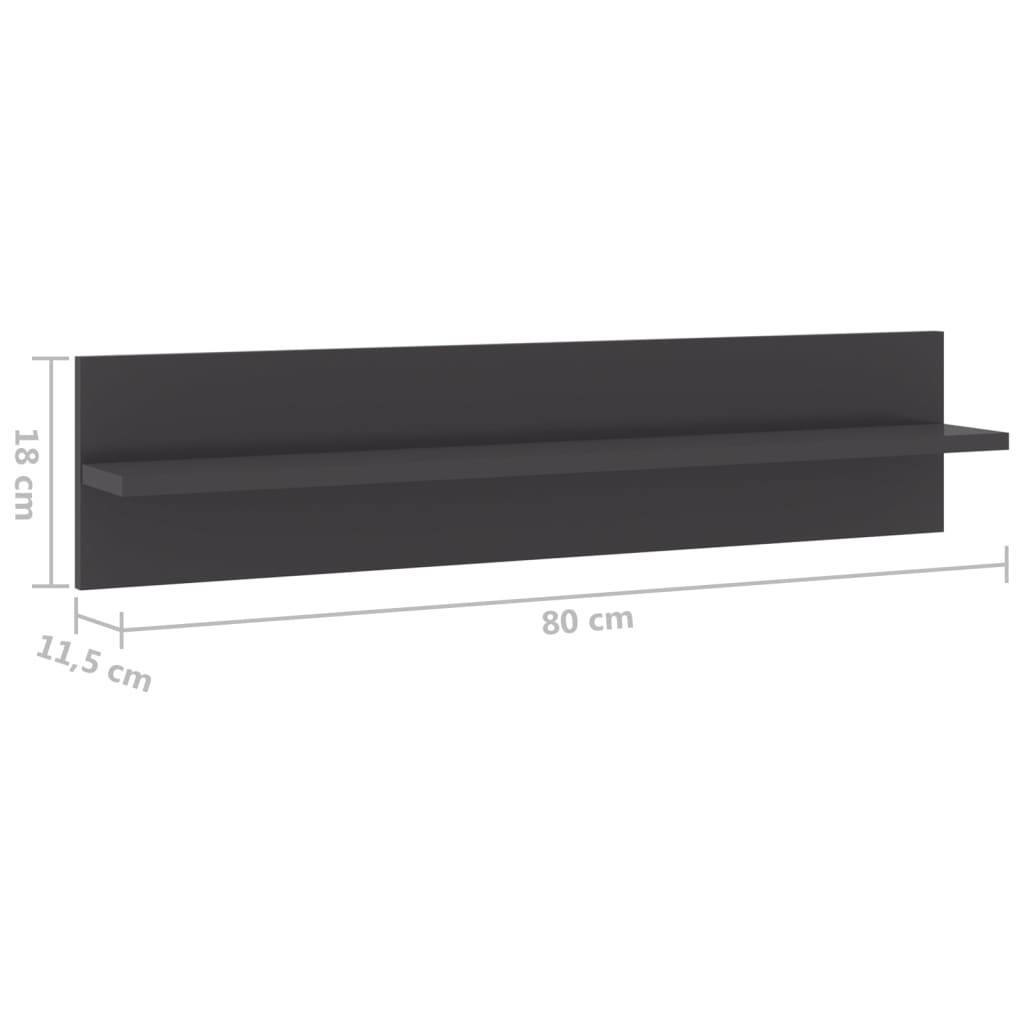 Wall shelves 4 pcs. High gloss grey 80x11.5x18 cm wood material