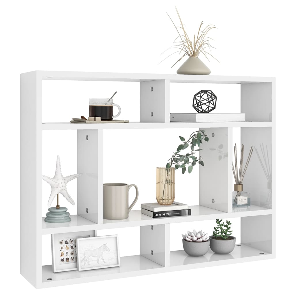 Wall shelf high gloss white 75x16x55 cm wood material