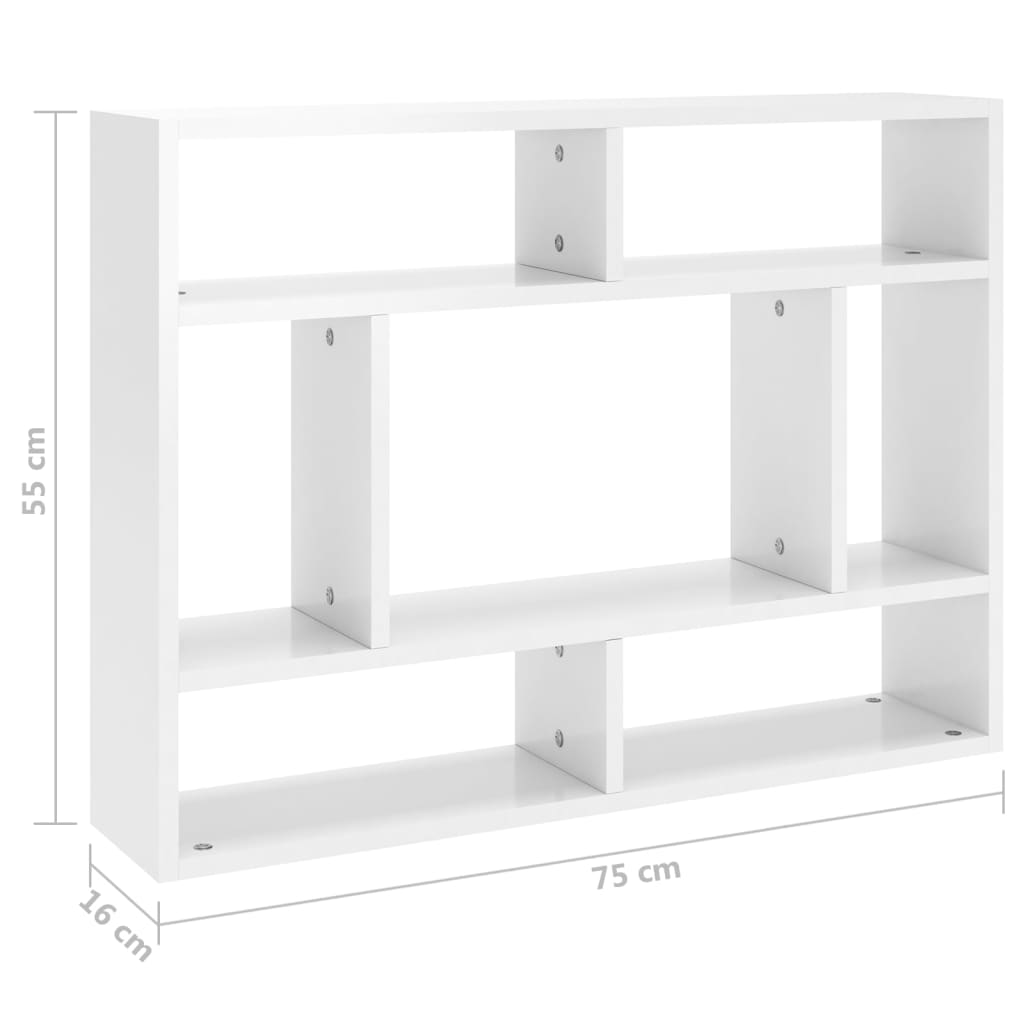 Wall shelf high gloss white 75x16x55 cm wood material
