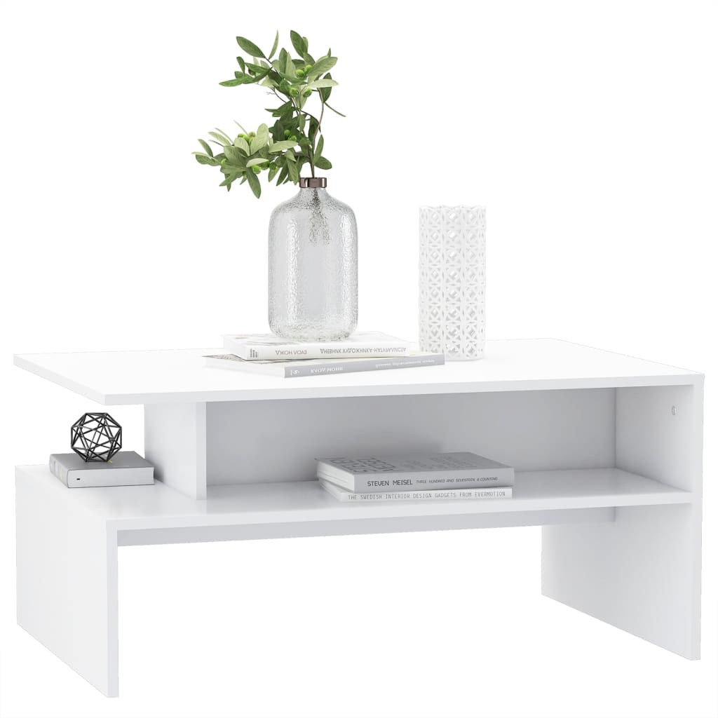 Table basse blanche 90x60x42,5 cm en bois