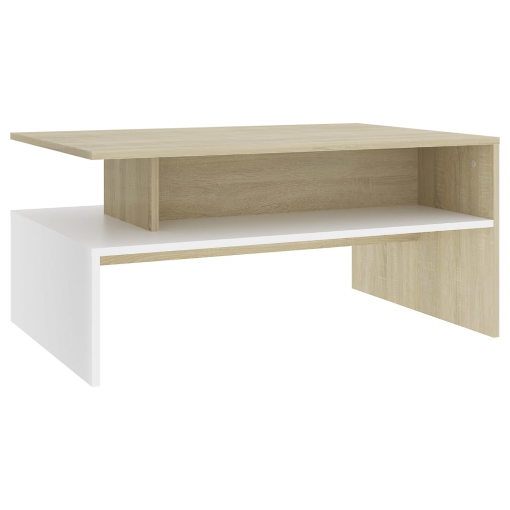 Couchtisch Weiß und Sonoma-Eiche 90x60x42,5 cm Holzwerkstoff