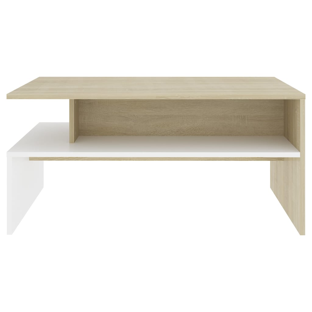 Couchtisch Weiß und Sonoma-Eiche 90x60x42,5 cm Holzwerkstoff