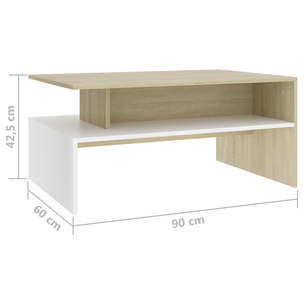 Couchtisch Weiß und Sonoma-Eiche 90x60x42,5 cm Holzwerkstoff