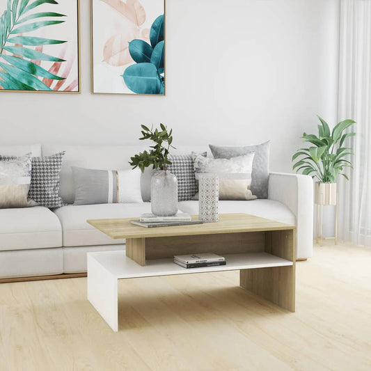Couchtisch Weiß und Sonoma-Eiche 90x60x42,5 cm Holzwerkstoff