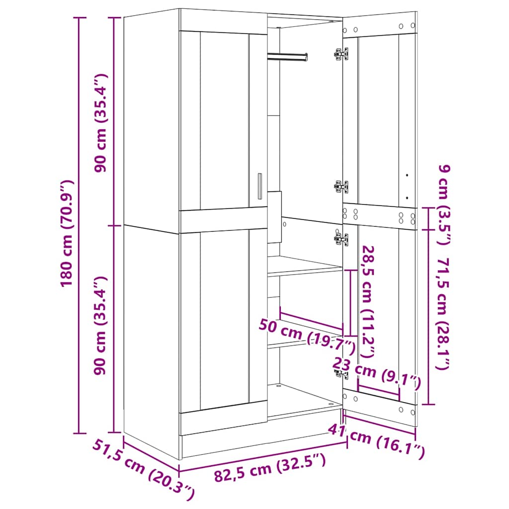 Kleiderschrank Sonoma-Eiche 82,5x51,5x180 cm Holzwerkstoff