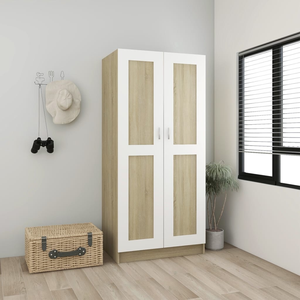 Kleiderschrank Weiß Sonoma-Eiche 82,5x51,5x180 cm Holzwerkstoff