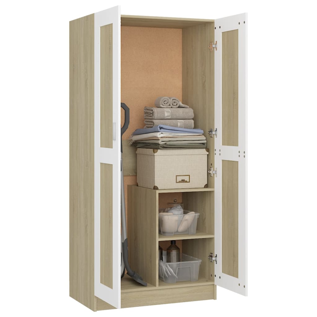 Kleiderschrank Weiß Sonoma-Eiche 82,5x51,5x180 cm Holzwerkstoff