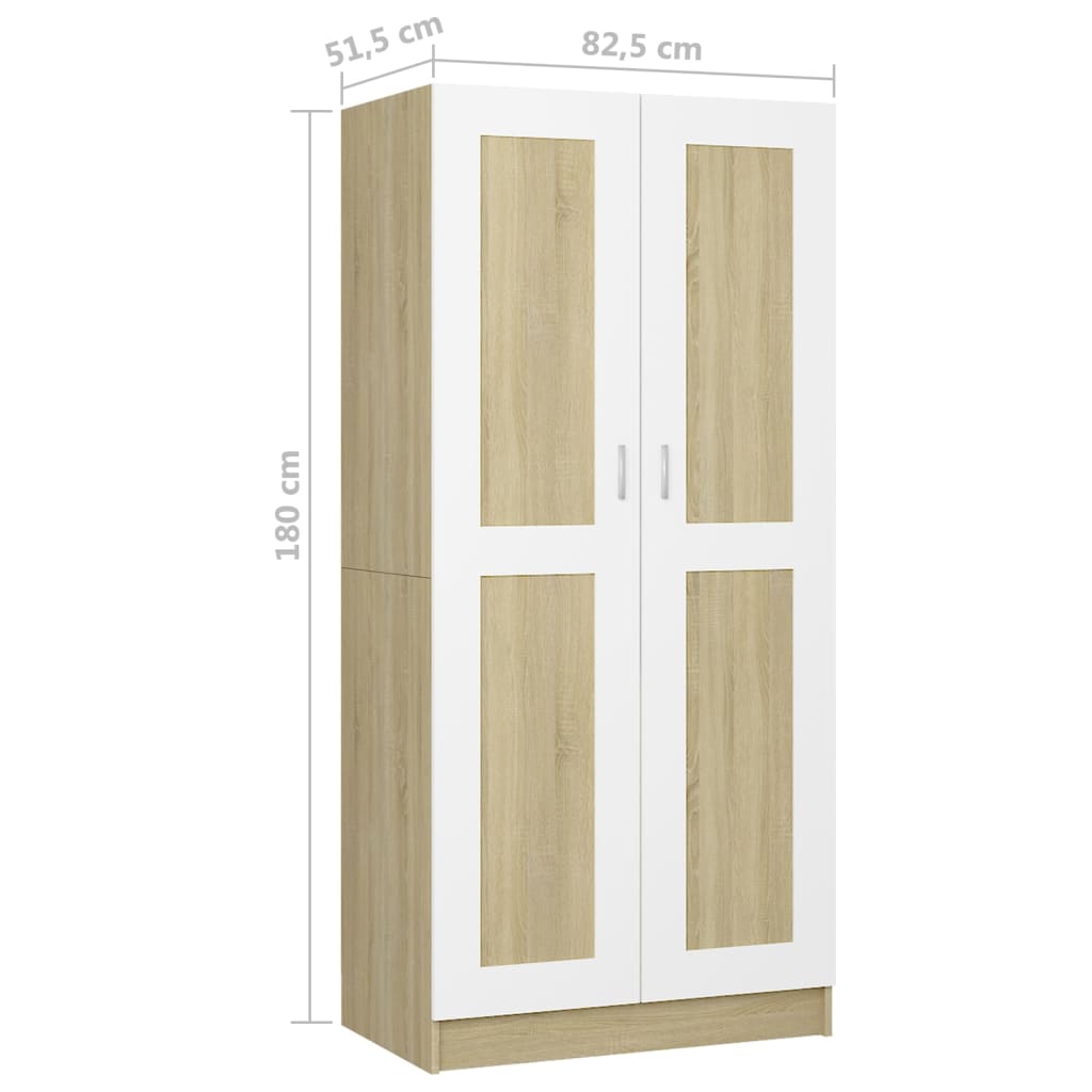 Kleiderschrank Weiß Sonoma-Eiche 82,5x51,5x180 cm Holzwerkstoff