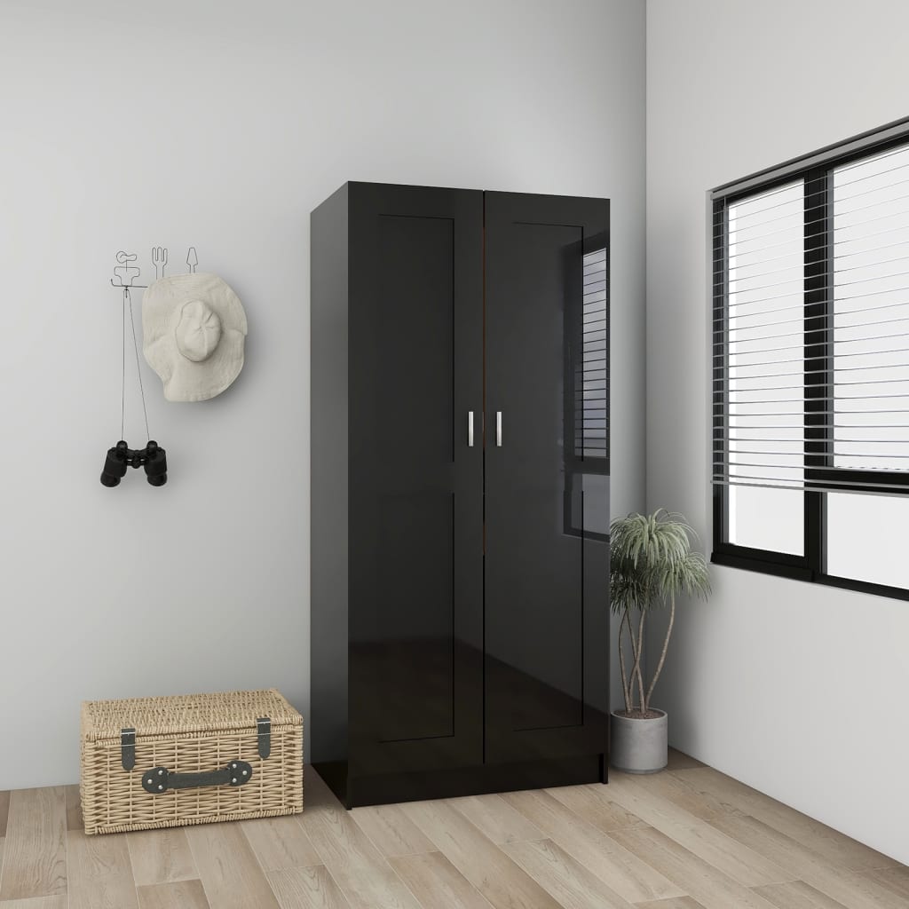 Kleiderschrank Hochglanz-Schwarz 82,5x51,5x180 cm Holzwerkstoff