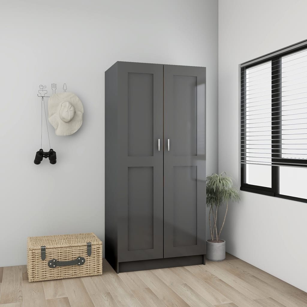 Kleiderschrank Hochglanz-Grau 82,5x51,5x180 cm Holzwerkstoff