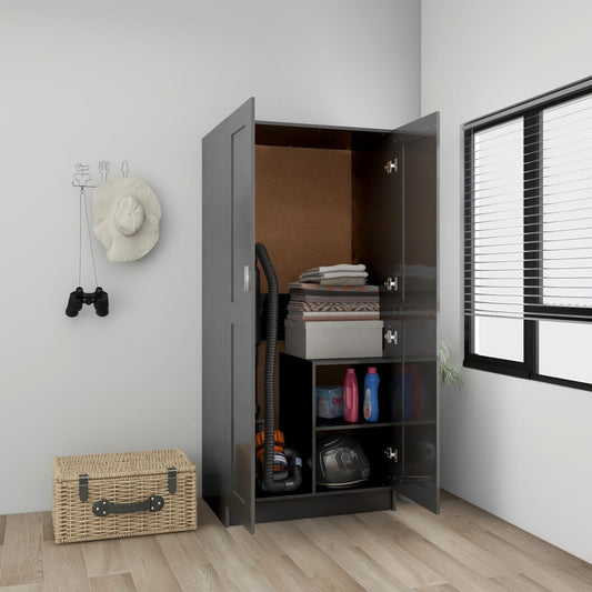 Kleiderschrank Hochglanz-Grau 82,5x51,5x180 cm Holzwerkstoff