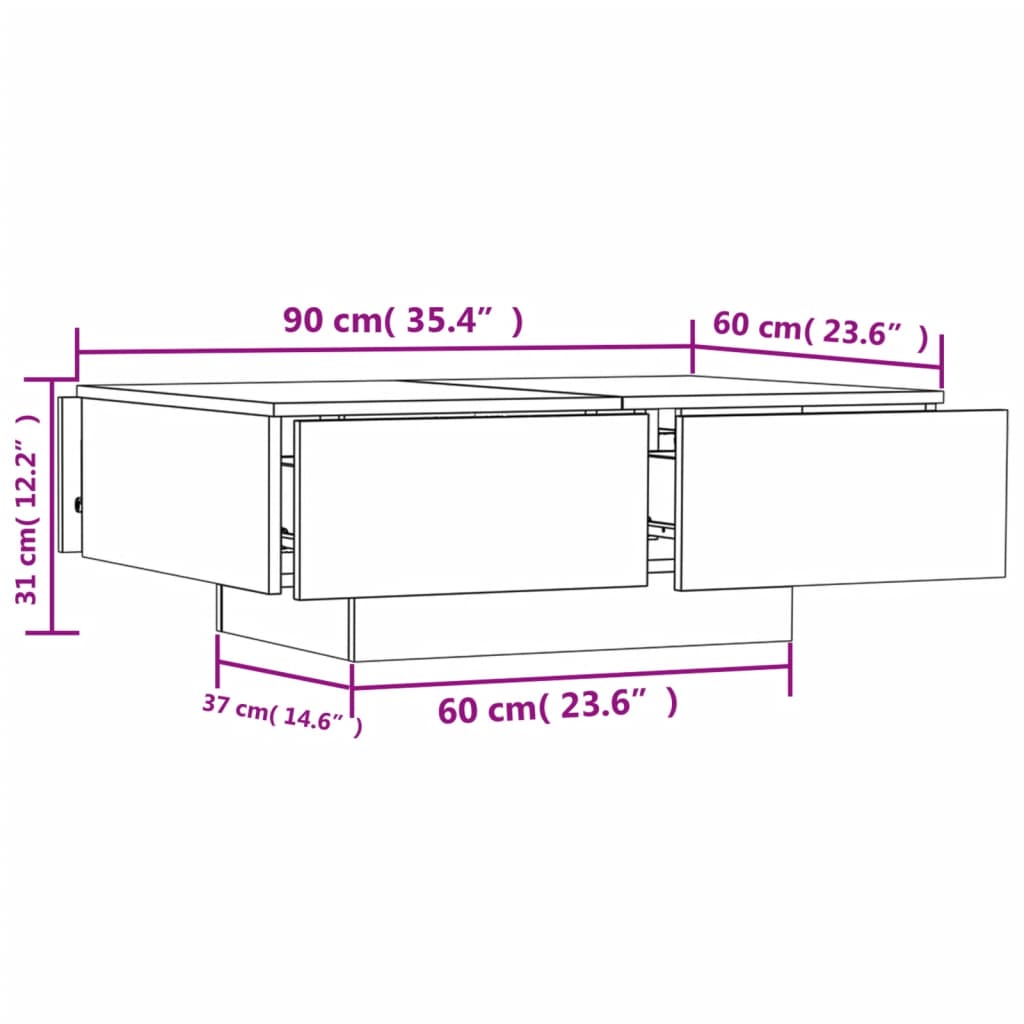 Table basse chêne Sonoma 90x60x31 cm en bois