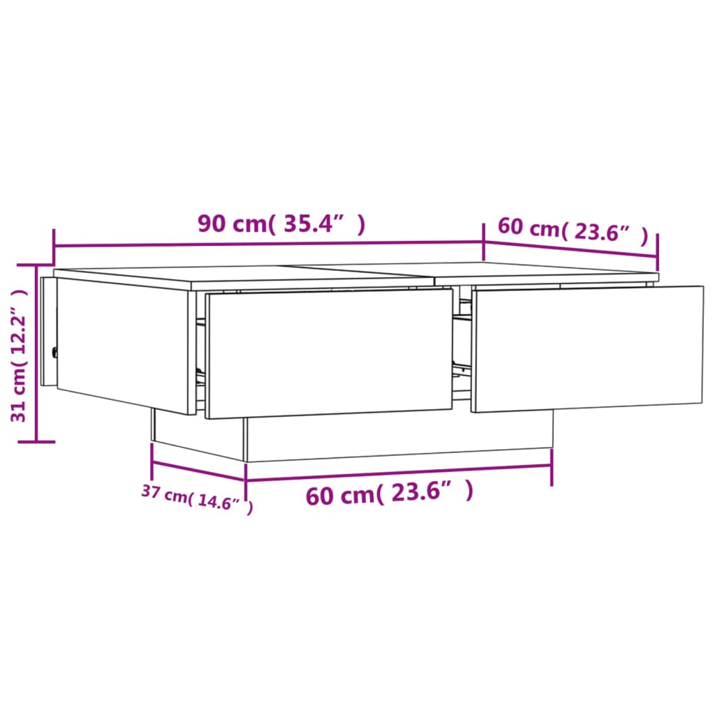 Table basse gris béton 90x60x31 cm en bois