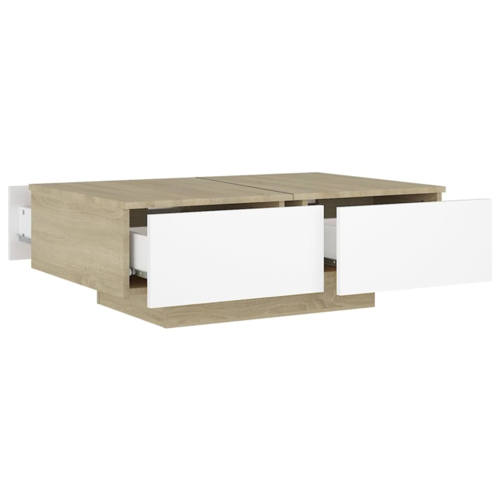 Couchtisch Weiß und Sonoma-Eiche 90x60x31 cm Holzwerkstoff