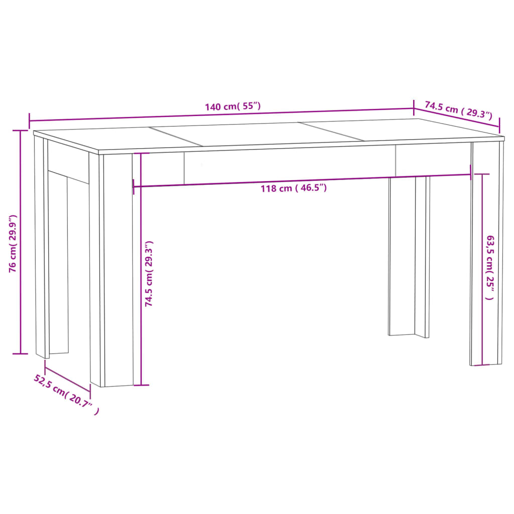 Table à manger blanche 140x74,5x76 cm en bois