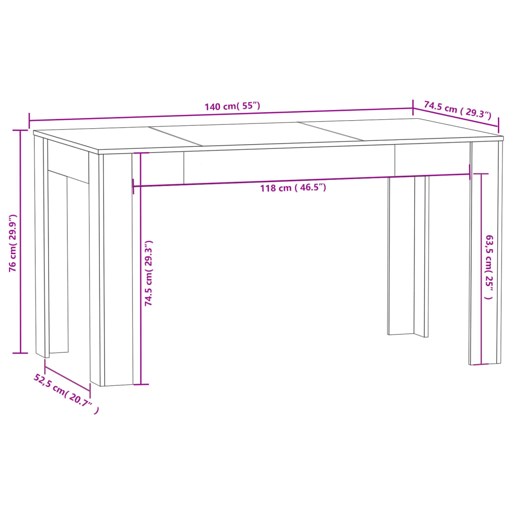 Table à manger noire 140x74,5x76 cm en bois