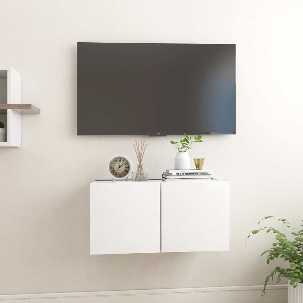 Meuble TV mural blanc 60x30x30 cm