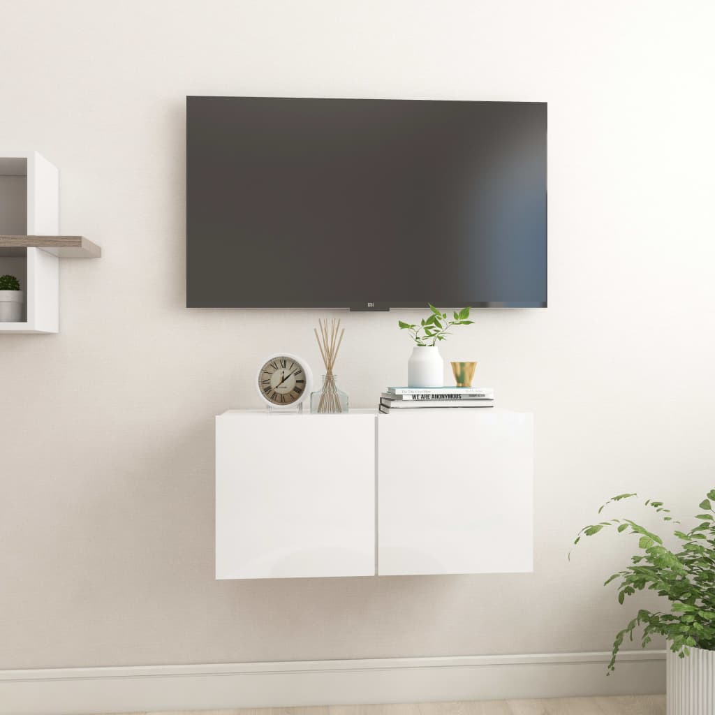 Meuble TV mural blanc brillant 60x30x30 cm