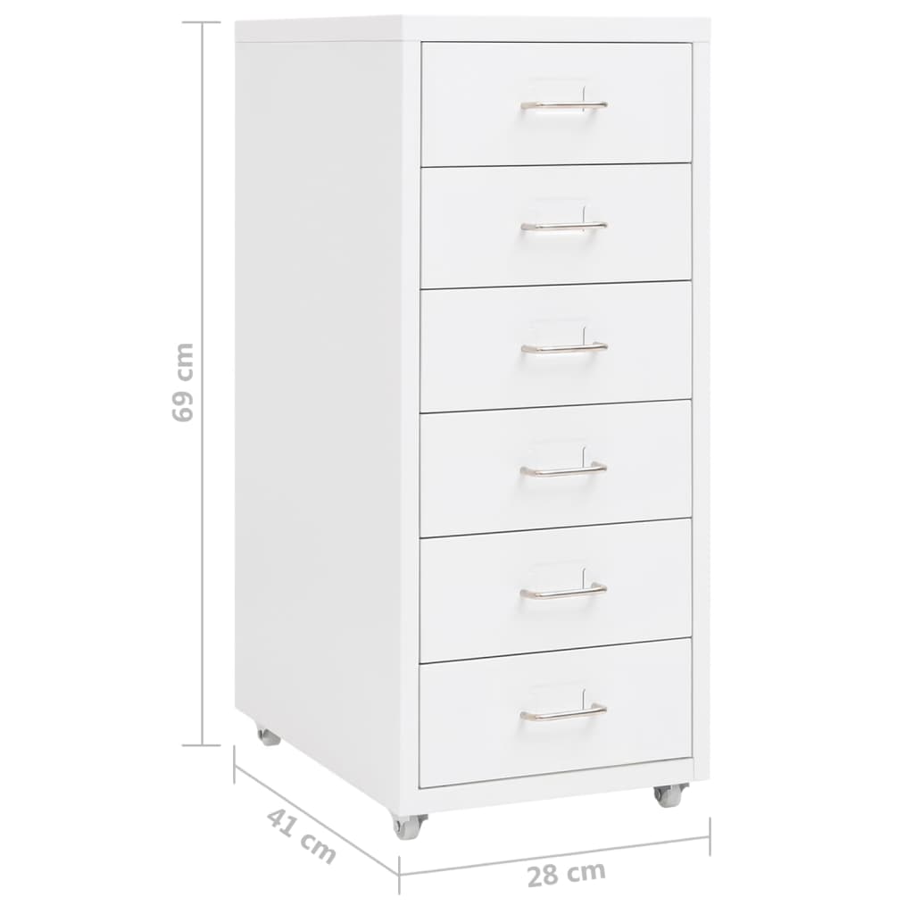 Aktenschrank mit Rollen Weiß 28x41x69 cm Metall