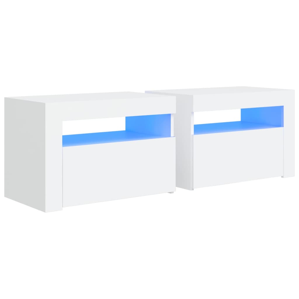 Tables de chevet 2 pièces avec LED Blanc 60x35x40 cm