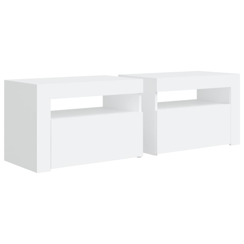 Tables de chevet 2 pièces avec LED Blanc 60x35x40 cm