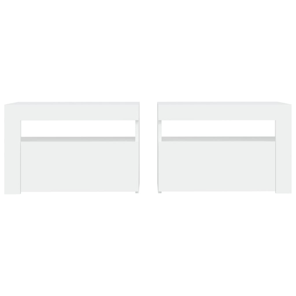 Tables de chevet 2 pièces avec LED Blanc 60x35x40 cm