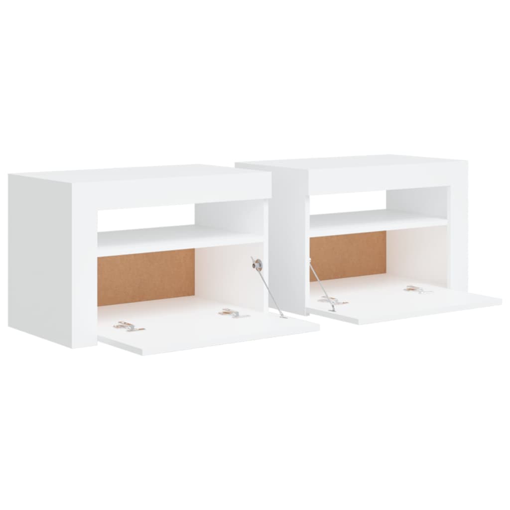 Tables de chevet 2 pièces avec LED Blanc 60x35x40 cm