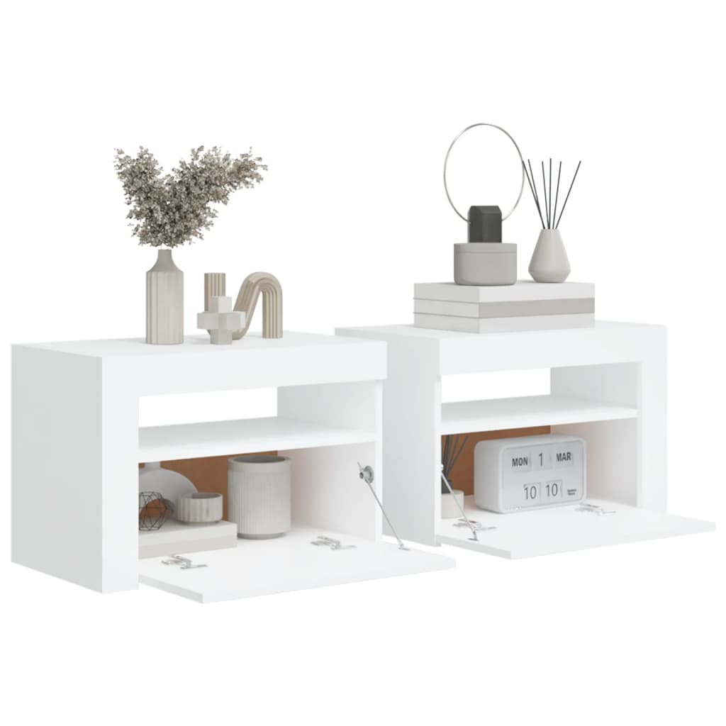 Tables de chevet 2 pièces avec LED Blanc 60x35x40 cm