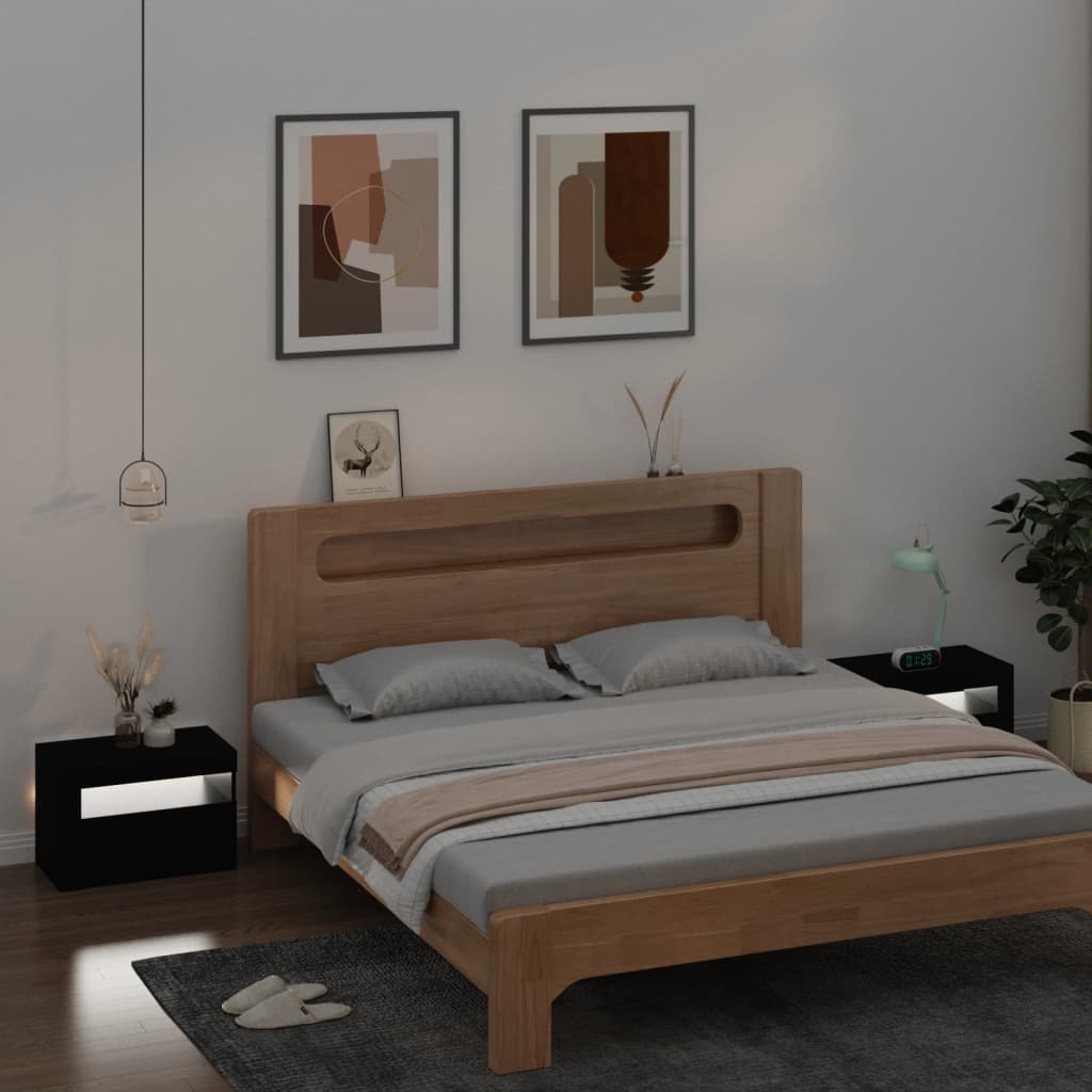 Tables de chevet 2 pièces avec LED Noir 60x35x40 cm