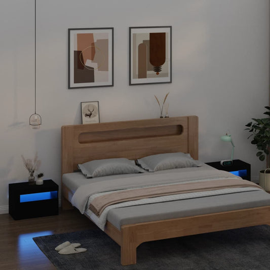 Tables de chevet 2 pièces avec LED Noir 60x35x40 cm
