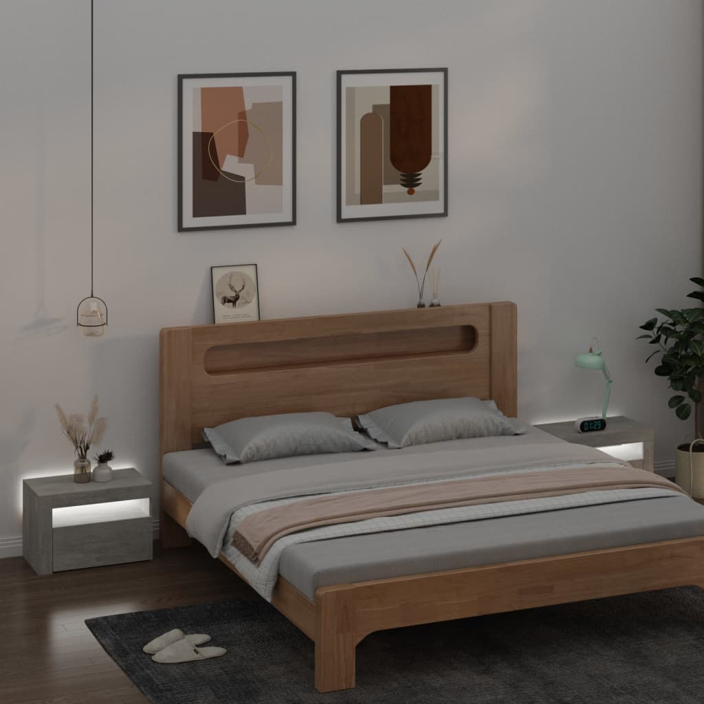 Tables de chevet 2 pièces avec LED gris béton 60x35x40 cm
