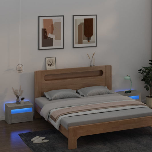 Tables de chevet 2 pièces avec LED gris béton 60x35x40 cm