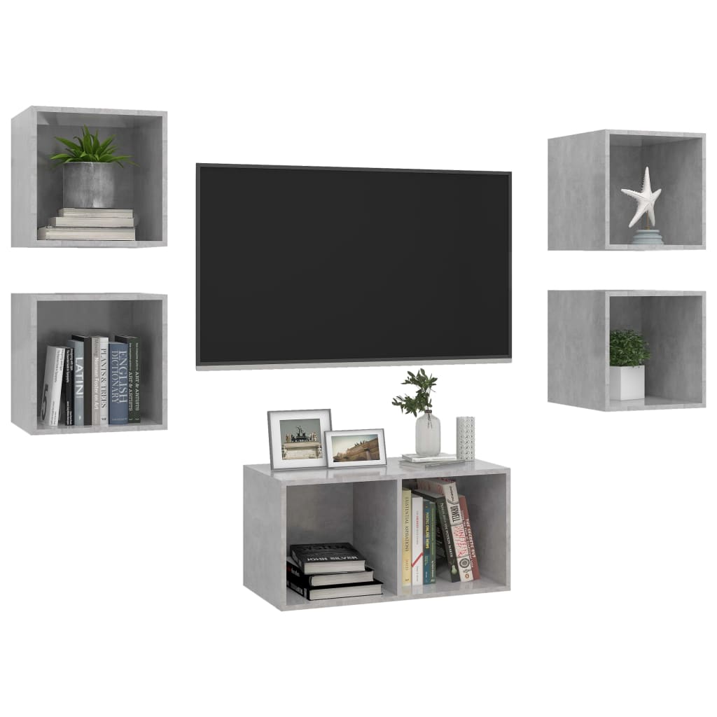 Ensemble de meubles TV 5 pièces en béton gris à base de bois