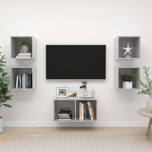 Ensemble de meubles TV 5 pièces en béton gris à base de bois