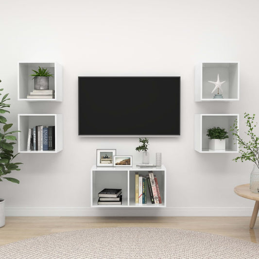 Ensemble de meubles TV 5 pièces, blanc brillant, matériau à base de bois