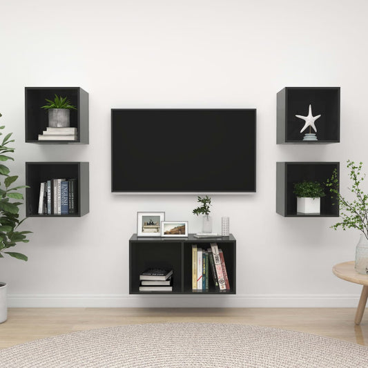 Ensemble de meubles TV 5 pièces, gris brillant, matériau à base de bois