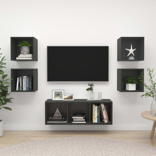Ensemble de meubles TV 5 pièces, matériau à base de bois gris
